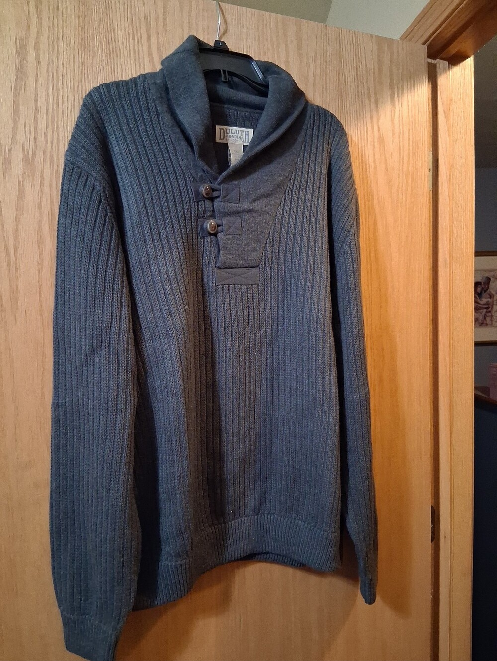 Duluth Trading Co..long Sleeve pullover sweater,high-neck shawl collar closure